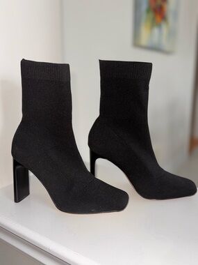 Call It Spring Black Stretch Sock Booties with Block Heel
